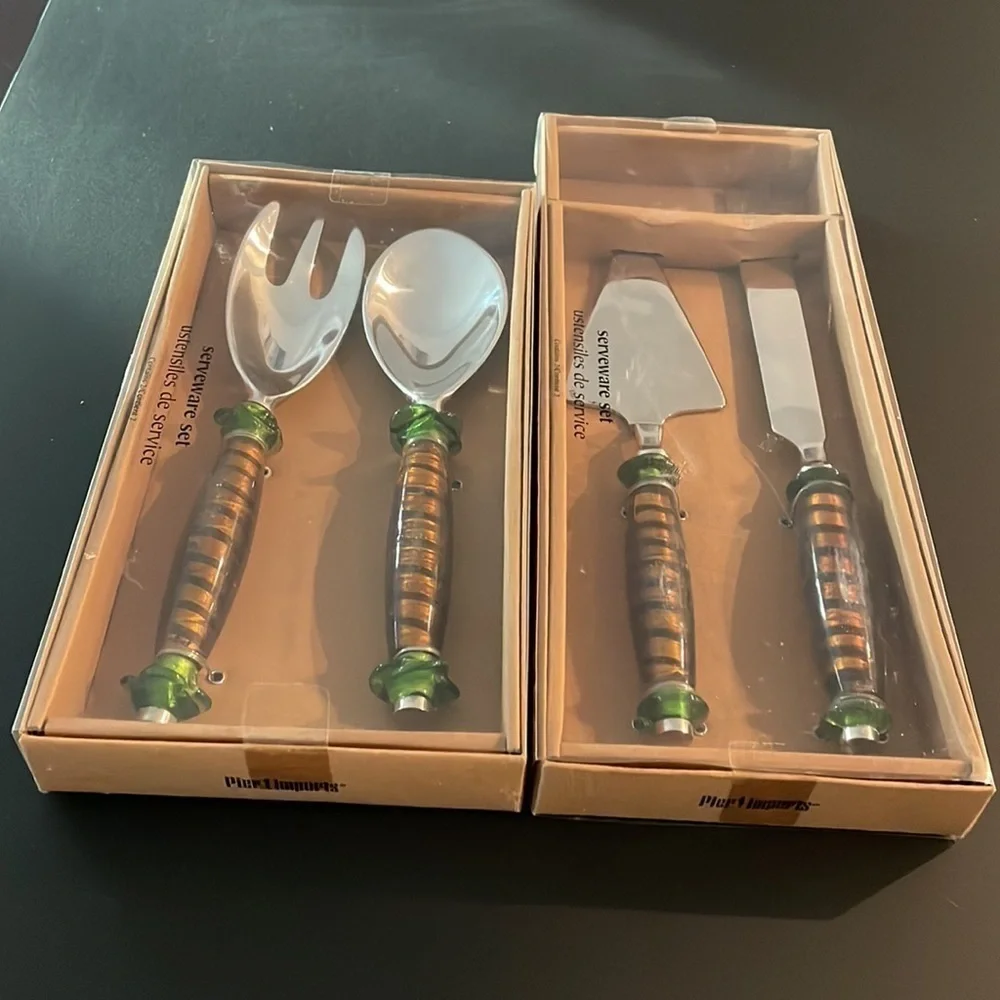 Pier 1 Tableware Set Silver Salad Servers Cake Servers Decorative Handles